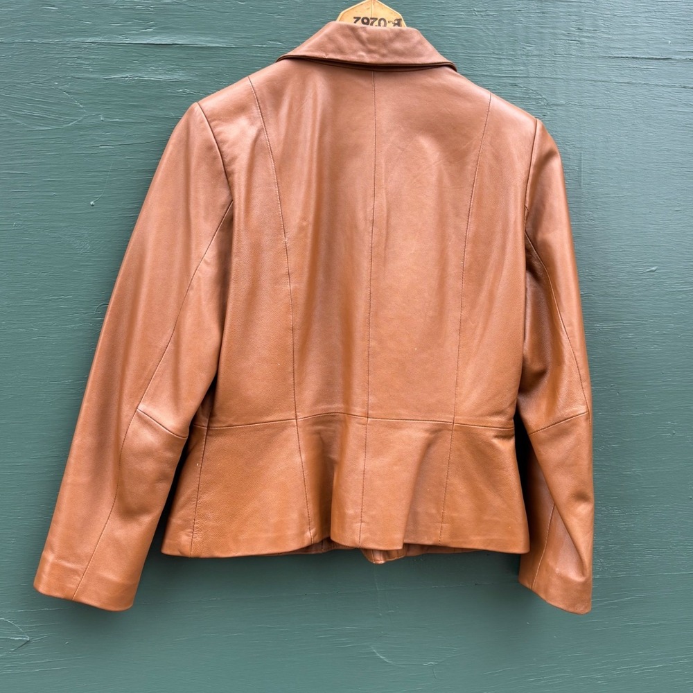 Womens Camel Tan Brown Soft Leather Blazer Jacket S 6 Preppy Classic Tailored - Picture 9 of 10
